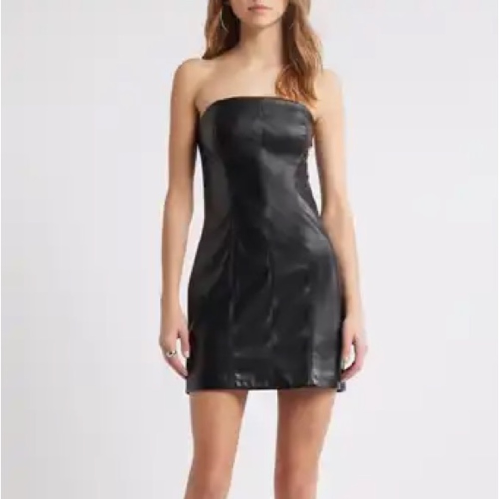 Open Edit Sleek Black Strapless Mini Dress